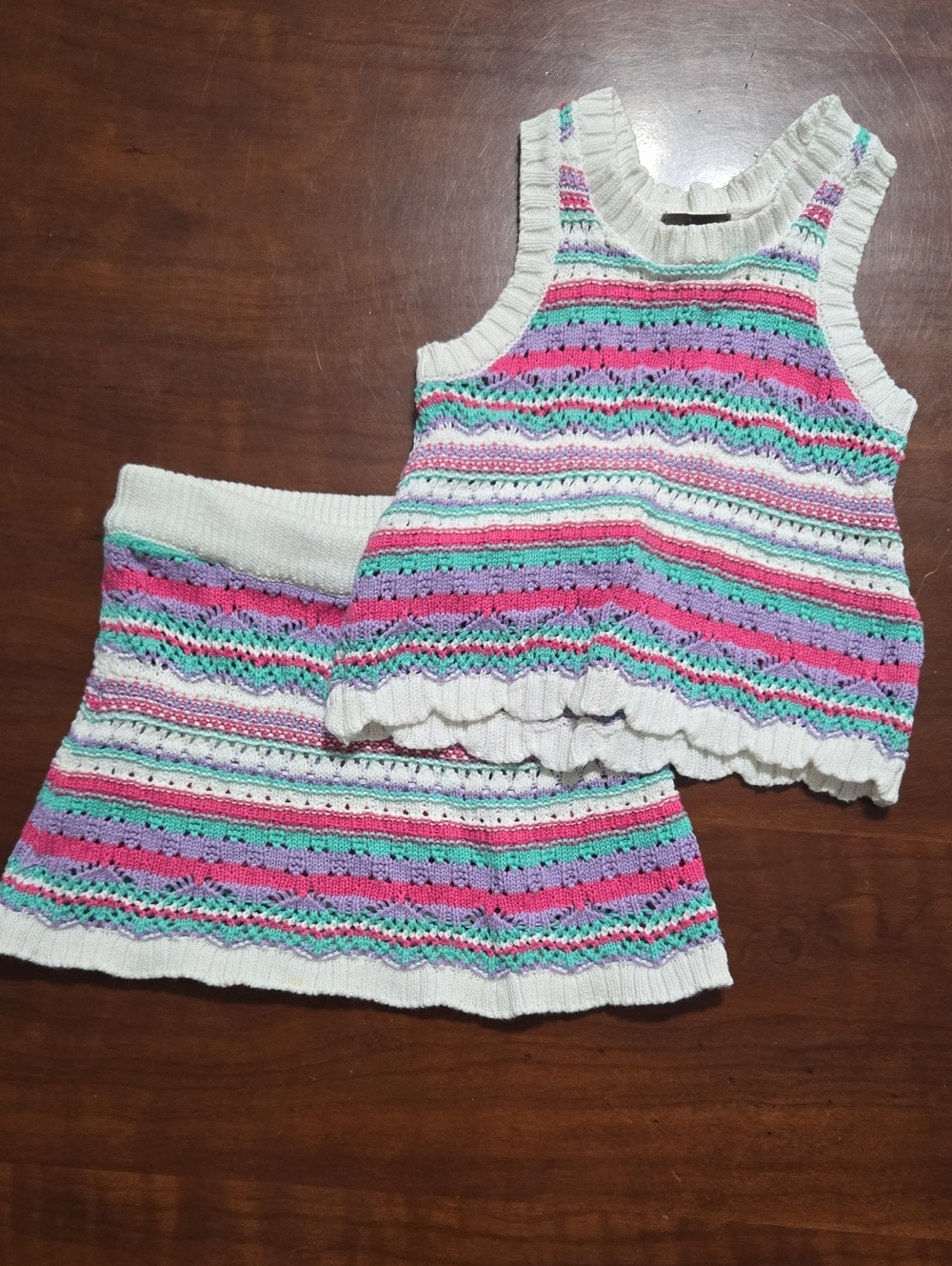 Vince Camuto Knit Tank & Skirt Set - White, Pink, Purple, Aqua 3t